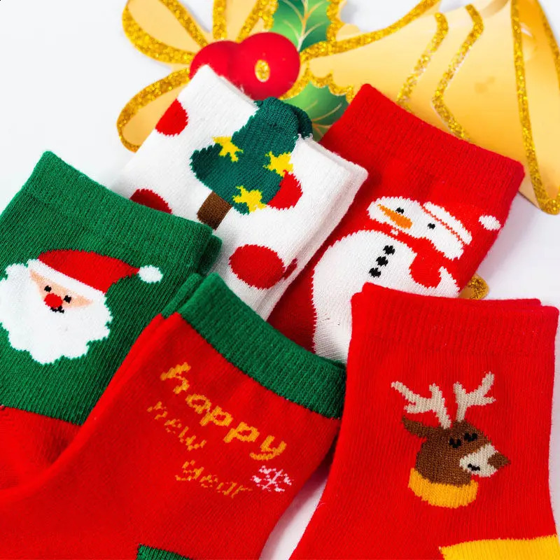 5 autumn and winter baby cotton socks for girls and boys aged 1-12 Christmas socks 241118