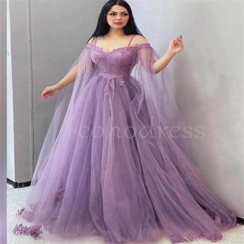 Fairy Lilac A Line Evening Dress Spaghetti Straps Tulle Prom Dresses With Lace Elegant Engagement Formal Party Gowns vestidos de noche largos de fiest