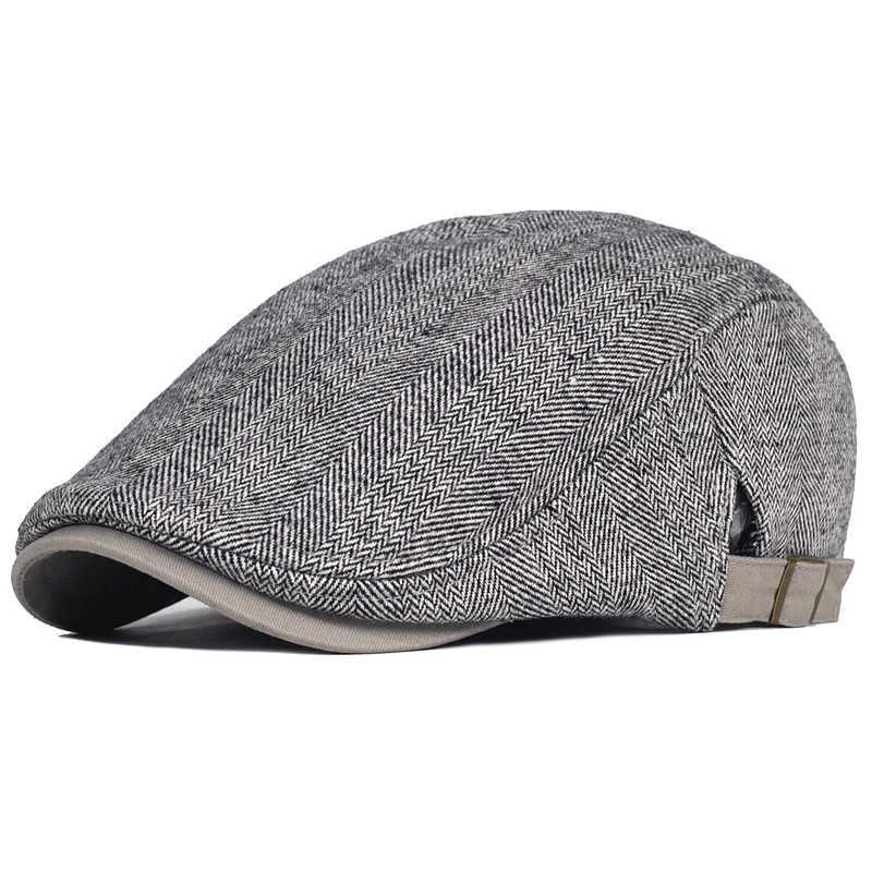 ZHBM Berets Big Size Newsboy Cap Men Winter Wool Thick Warm Vintage Herringbone Casual Stripe Berets Gatsby Flat Hat Peaked Cap Adjustable d24041