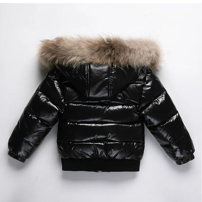 Winter Baby Boys Down Jacket Real Fur Waterproof Shiny Thicken Warm 18 Years Boy Outerwear Coat Kids Parka Outfit 241118