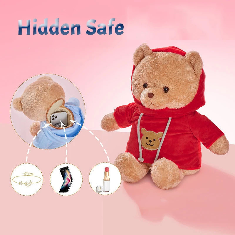 30/40cm Plush Bear Hidden Safes Storage Safe Compartment Sight Secret Stash Box Creative Gift for Money Jewelry Kids Doll Bear 240408