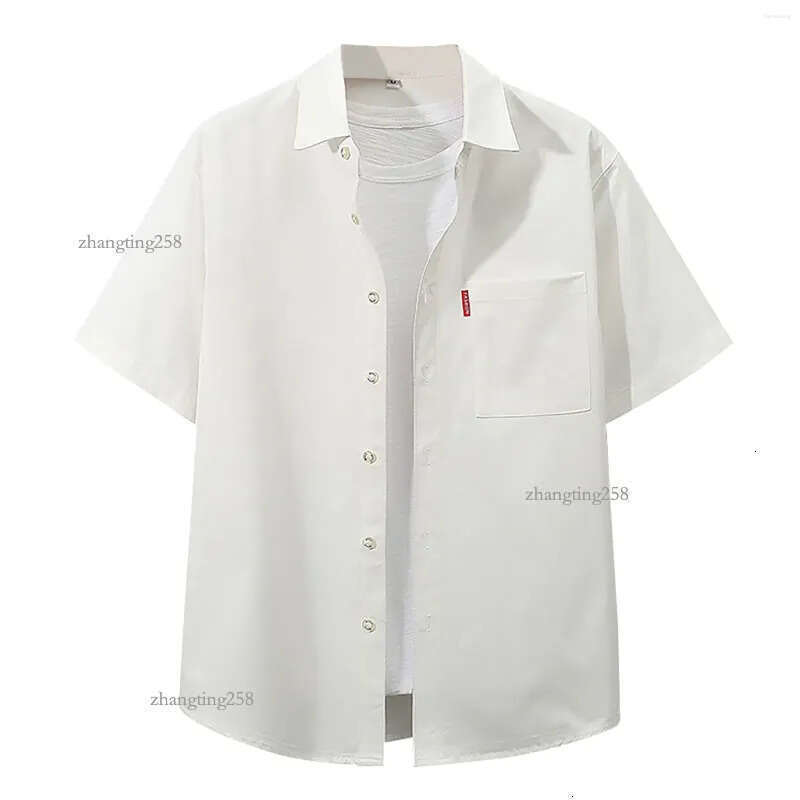 Men's Casual Shirts 2024 Summer Short Sleeve Lapel Pocket Button Up T-Shirts Beach Tops Solid Color Basic Male Clothes Plus Size