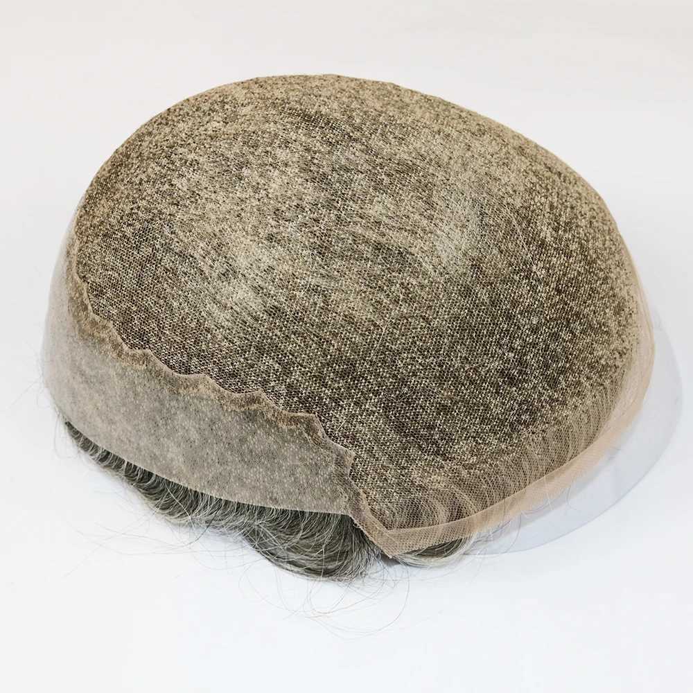 Golden brown durable Q6 bleached knot breathable invisible lace mens wig gray black 1B40 1B65 artificial hair Toupee Prosesi M241118