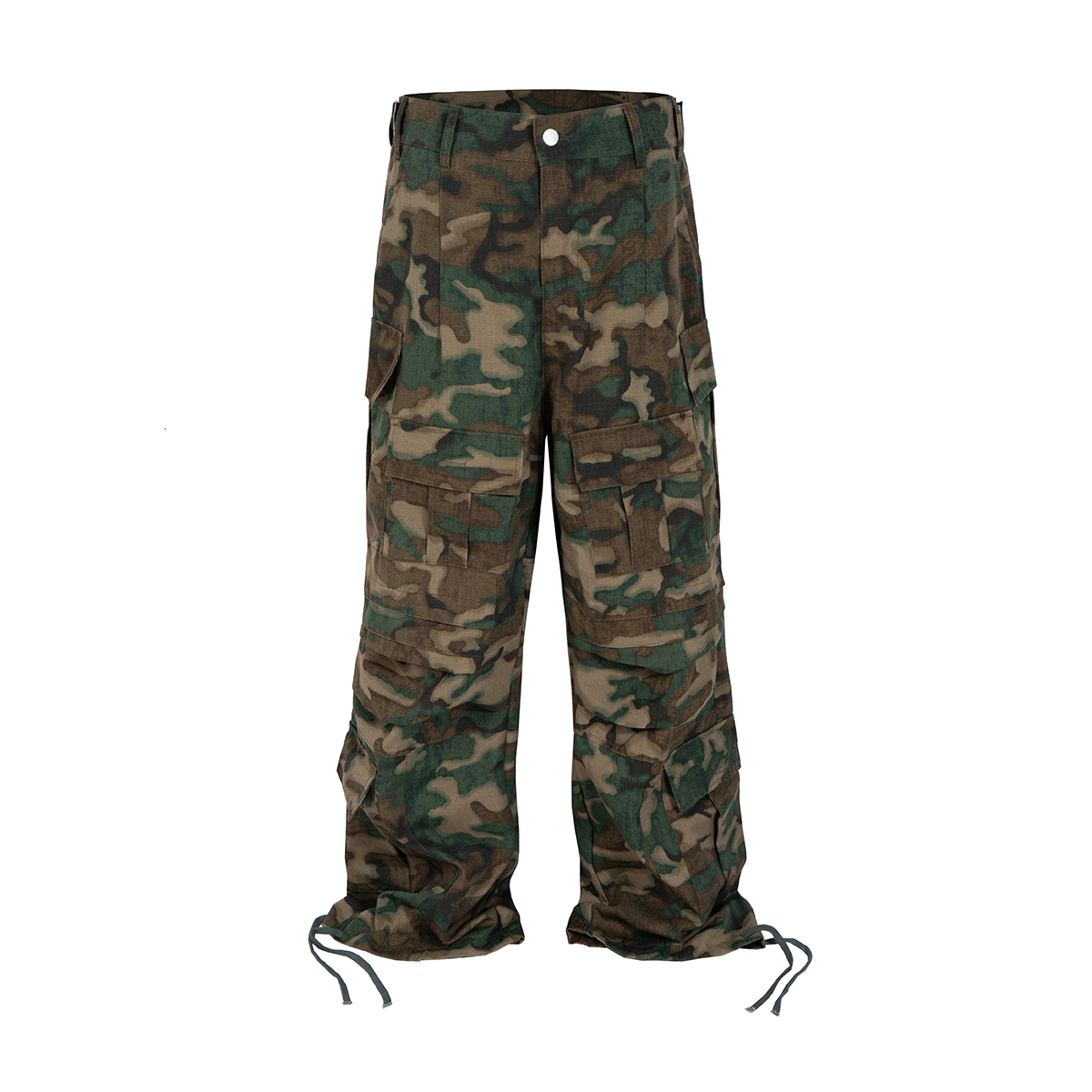 High Street Multi-Pockets Patchwork Camouflage Cargo Pants For Men Straight Casual Baggy Overalls Loose Oversized Trousers