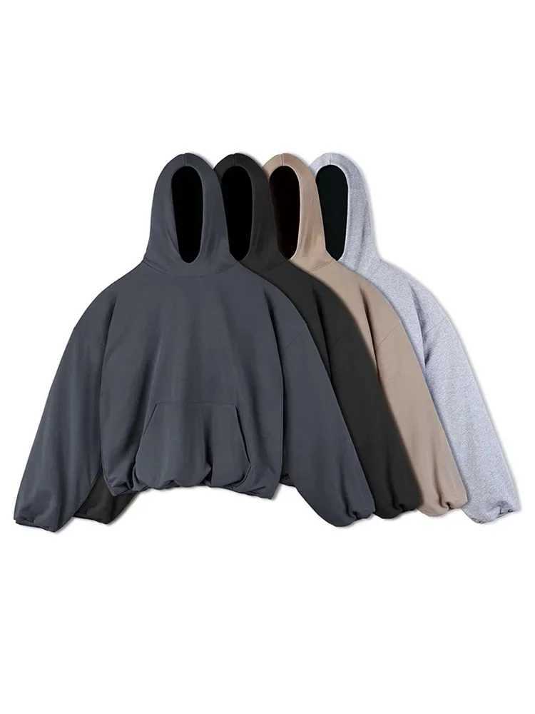 High Quality Oversi Cropped Hoodie Plover Mens Fashion Solid P Kangaroo Pocket Sweatshirt M Street Loose Warm Hoodie T241118