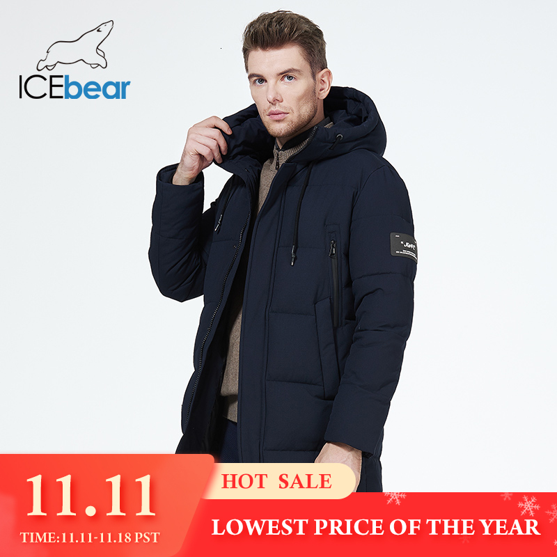 Icebear 2023 Winter Clothing Thicken Warm Hooded Men's Mid-Length Coat Fashionable Cotton Jacket Mwd3061d