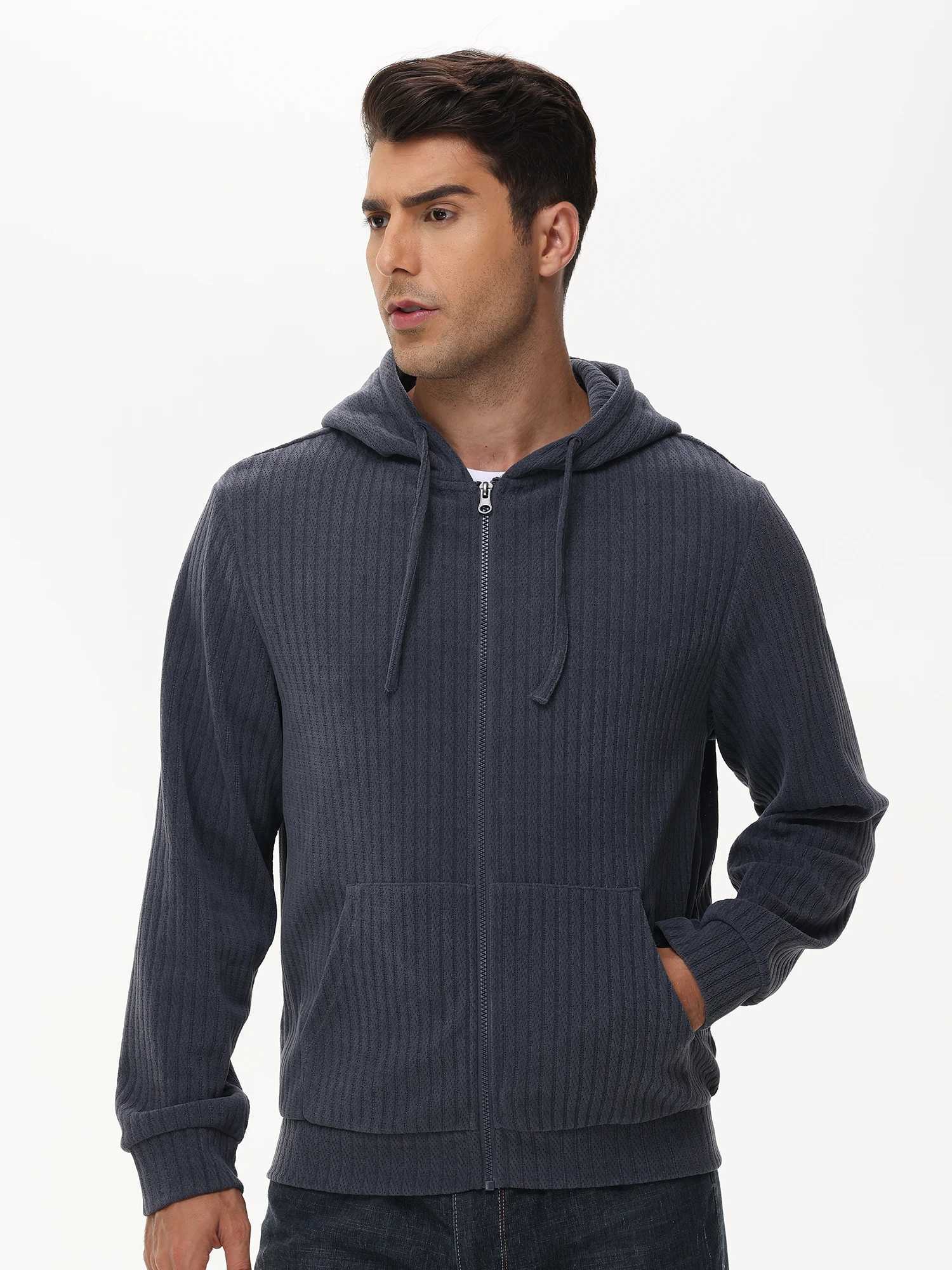 High Quality Mens knitted zipper hoodie casual hoodie bagged jogging sports jacket running street jacket T241118