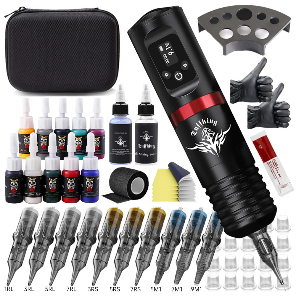 Professional Tattoo Machine Pen Kit Wireless LED Digital Display 1500mAh Battery with Hybrid Ink Cartridge Needle Suitable for Tattoo Artists 241118