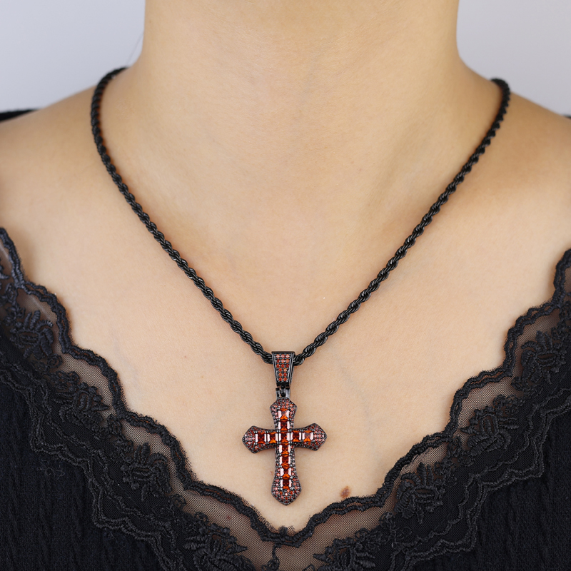 Wholesale Classic Colorful 5A CZ Cross Pendant Necklace For Men Women Hop Cubic Zirconia Jewelry 861b