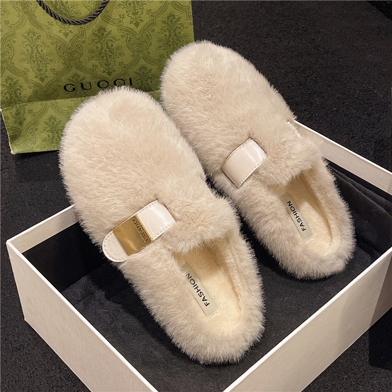 fur winter 2024 rabbit 4dba7 flats women cotton padded moccasins shoes female slip on loafers warm furry creepers