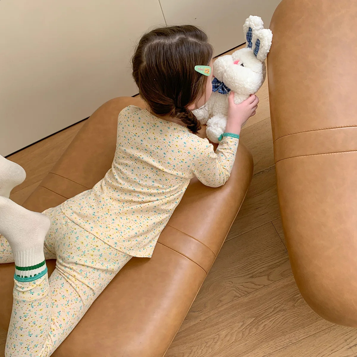 Childrens Pajama Set Cartoon Cherry Childrens Pajama Baby Clothing Velvet Pajama Baby Pajama Korean Girls Casual Clothing 241118