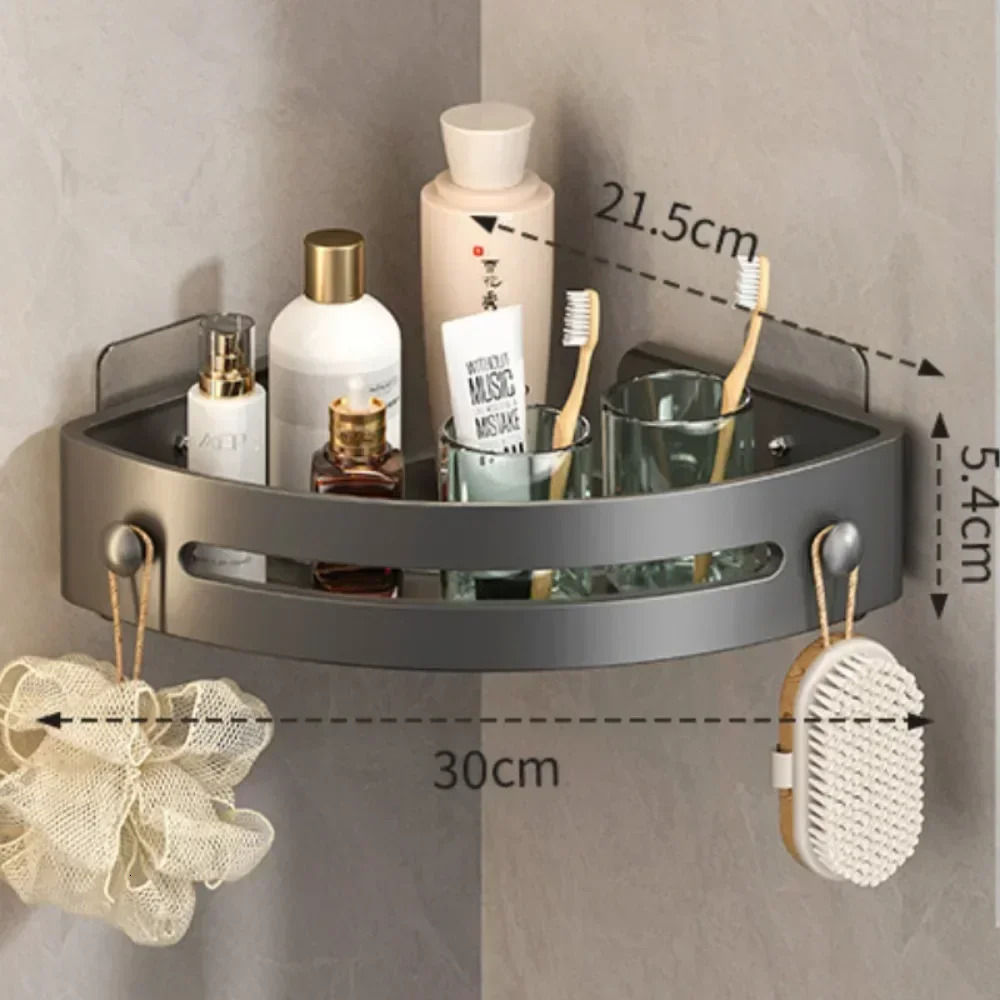 New Shampoo Rack Bathroom Shelluminum Alloy Makeup Storage Organizer Shower Accessories No Drill Wall Corner Shelf 2025