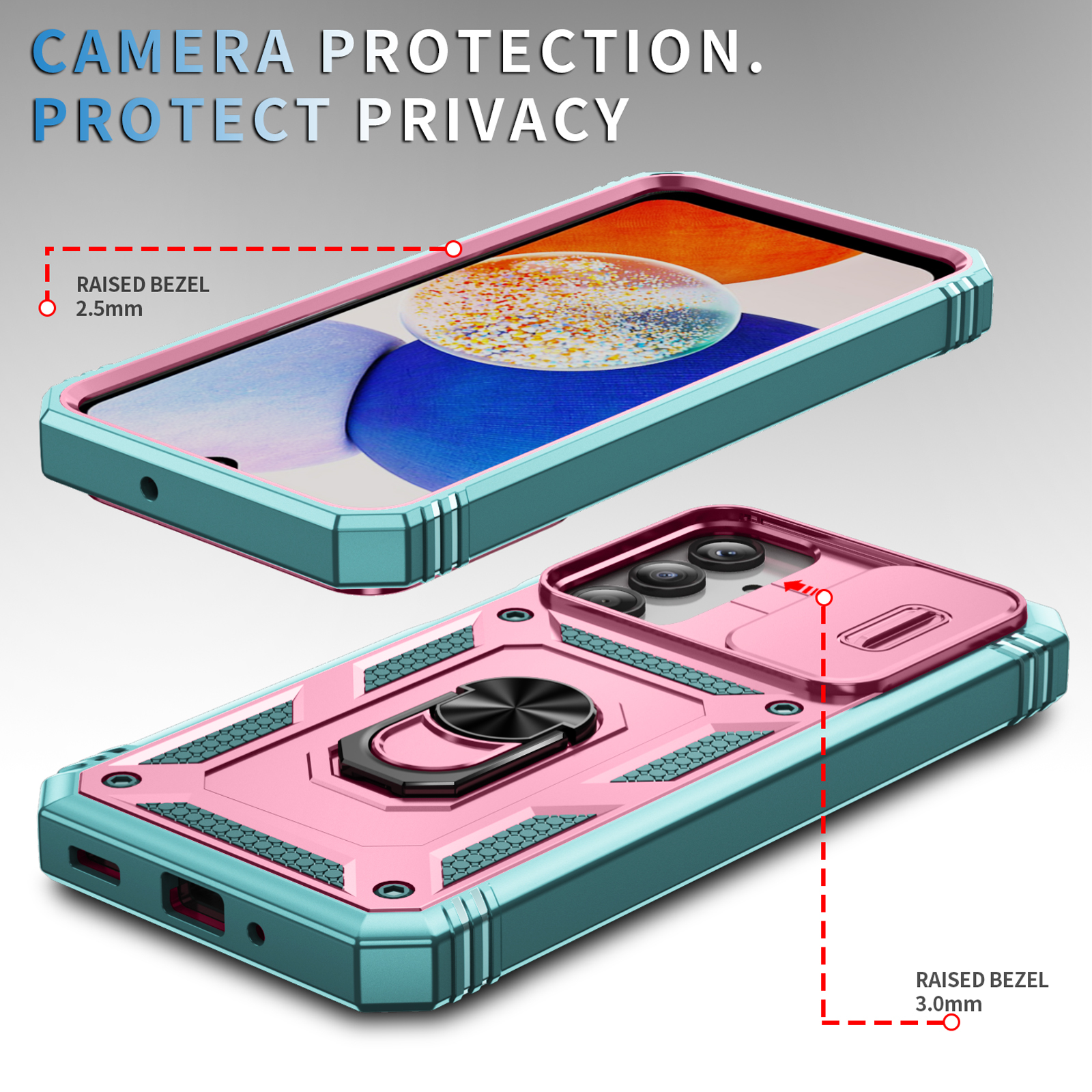 Military Grade 3 in 1 Silicone Hard Plastic Armor Rugged Cases Ring Stand Slide Camera Shockproof For Samsung S25 Ultra S24 FE S23 Plus A06 A16 A15 A2