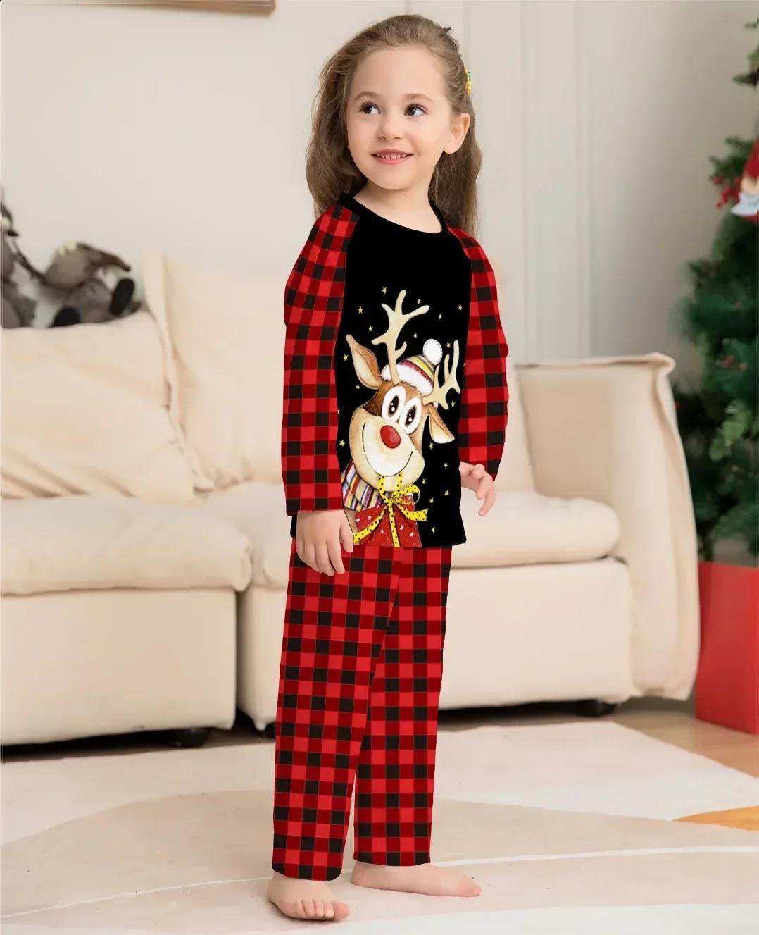Merry Christmas plain weave childrens clothing set baby jumpsuit Pjs matching pajamas set for boys and girls cute soft sleepwear 241118