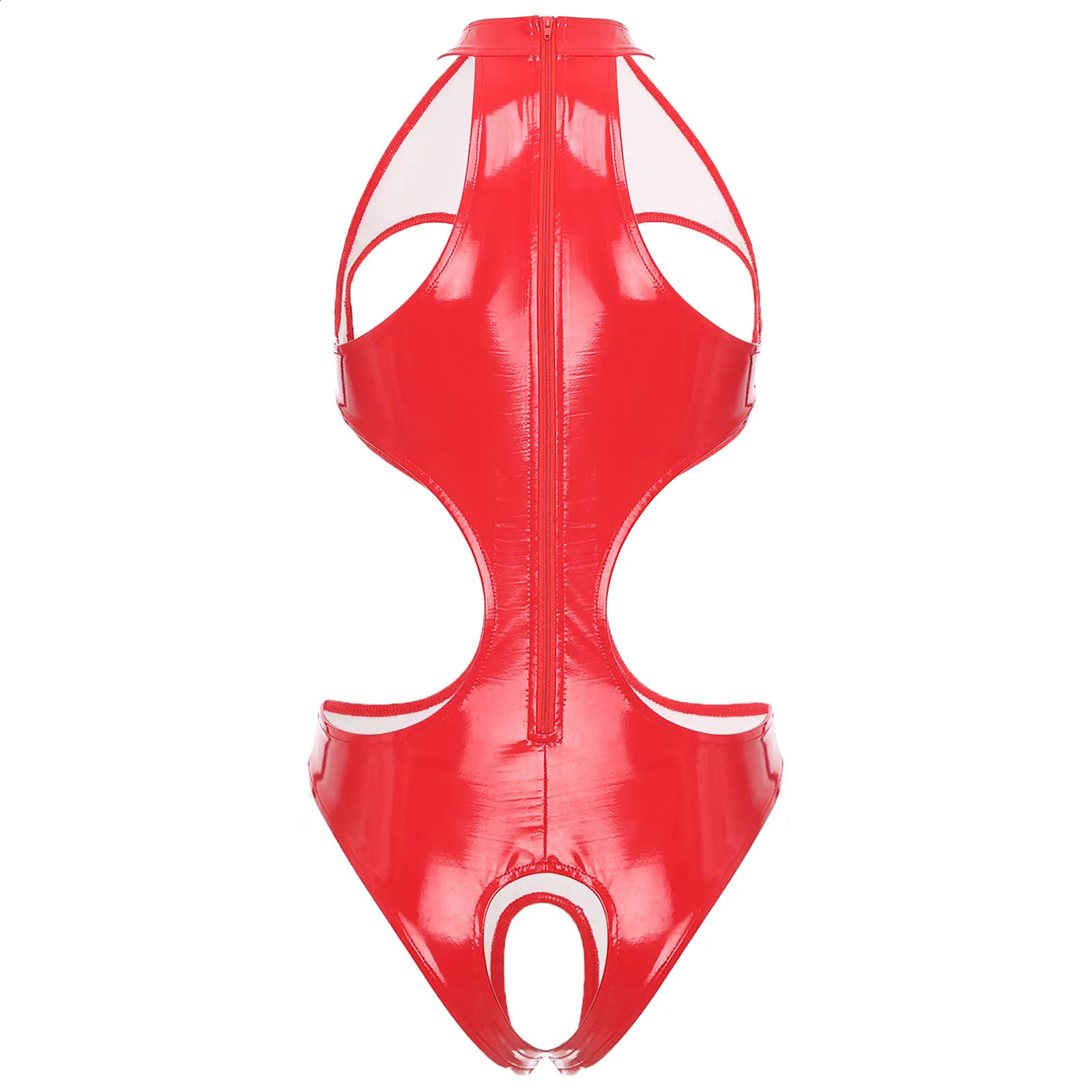 Womens Wetlook Bodysuit Cupless Latex Catsuit Sexy Open Crotch Lingerie Patent Leather Cut Bra Bodycon Jumpsuit Rave Dance 241118