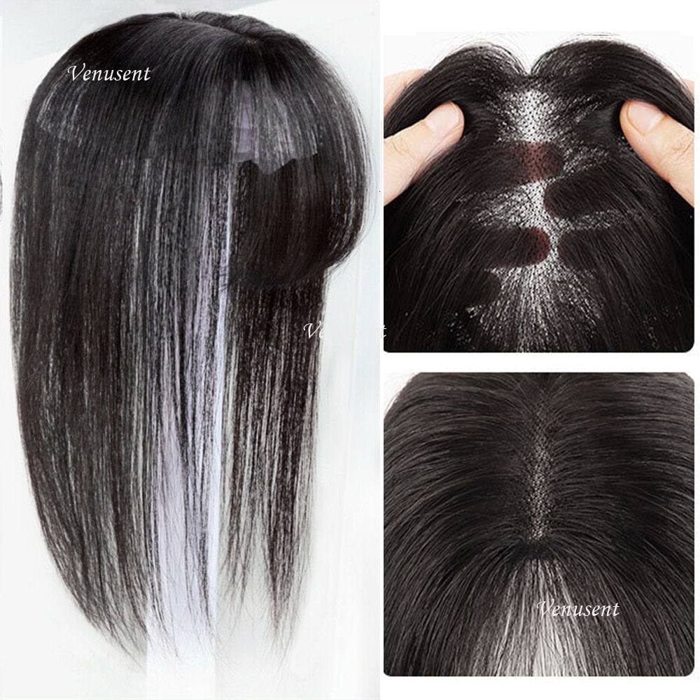 9X14cm Breathable Human Hair Topper With Air Bangs 13X14cm Natural Haire Toupee Hand Tied Swiss Lace Hairpiece For Women