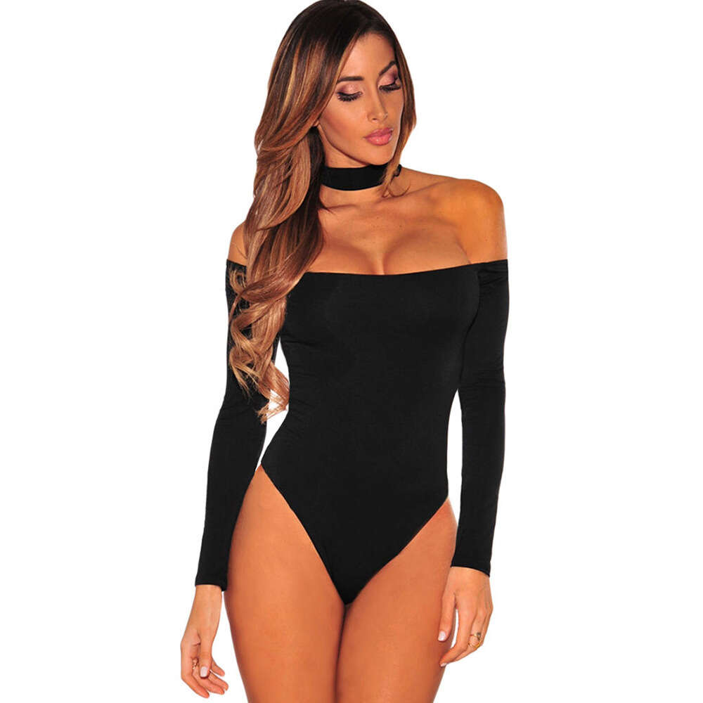 Sexy Hanging Neck Off Shoulder Long Sleeved Fun Slim Fit Bottom Spicy Girl Jumpsuit F41819