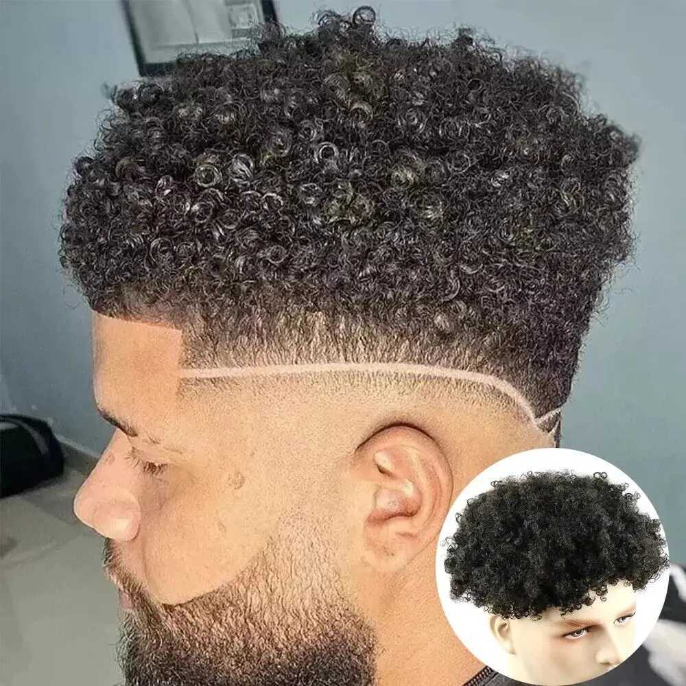8mm African curly natural Toupee mens hair PU bottom Toupee black mens hair wig M241118