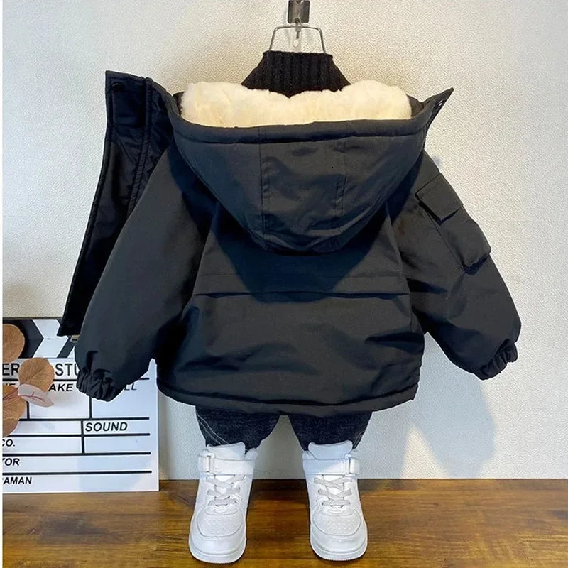 Winter Down Cotton Jacket Boys Black Hooded Coat Children Outerwear Clothing Teenage 38Y Kids Parka Padded Snowsuit 241118