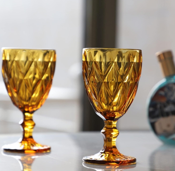 Amber Wine Vintage Drinking Glasses Colored Glassware Water Goblets Bulk Pretty Cups 1011