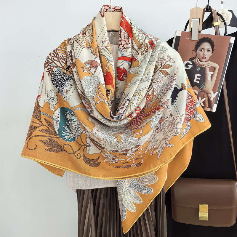 Zhenqi Amusement Park double-sided printed veet square scarf with the same wer different colors, autumn and winter silk wool scarf, shoulder cushion