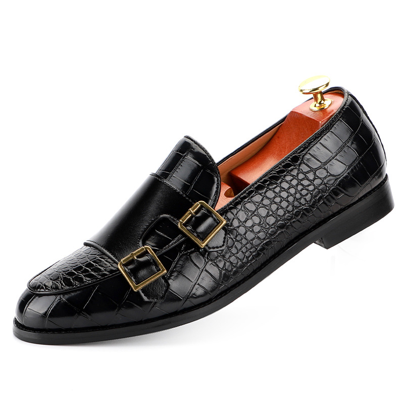Casual Men's Business Shoes Crocodile Grain Leather Mens Classic Buckle Monk Loafers Moccasins Men Driving Party Wedding Flats 3f09
