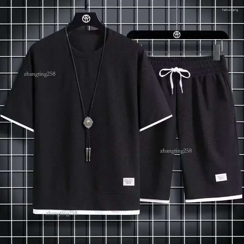 Men's Tracksuits Casual Sport Suit Loose Fit Short Sleeve Shorts 2024 Summer Trendy High Street Fashionable Set