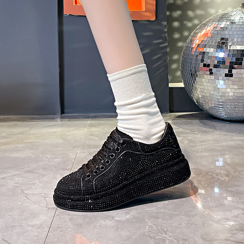 Luxury Women Platform Shoes rhinestones Thick-soled black Designer Shoes Shining Crystal Sneakers Trend Casual Sneakers High quality flat shoes