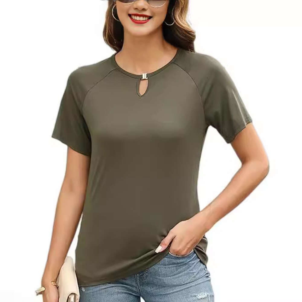 2024 New Women's Solid Color Fashion Casual Round Neck Short Sleeved T-shirt F41826