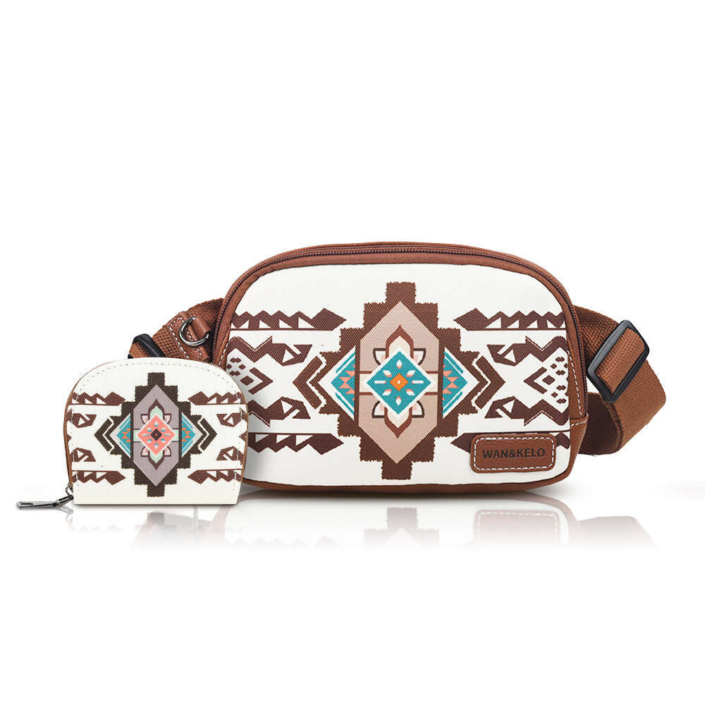 Hot selling two-piece Bohemian ethnic style women's crossbody small card chest bag, waist bag