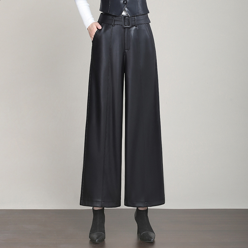 2024 Autumn/Winter New Haining Fur Pants Womens High Waist Loose Casual Pants Artificial PU Leather Large Straight Leg Pants T200103
