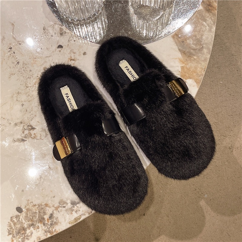 fur winter 2024 rabbit 4dba7 flats women cotton padded moccasins shoes female slip on loafers warm furry creepers