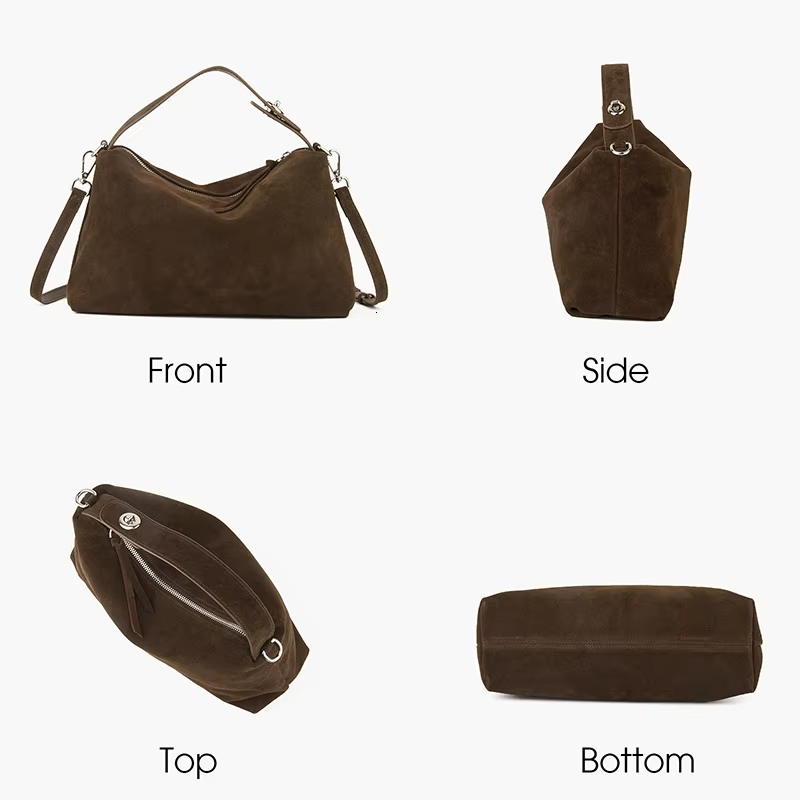 Donna-In Natural Cow Suede Handbag For Women Large Capacity Soft Shoulder Spring Retro High Quality Zipper Crossbody Bags Check BagVoyage
