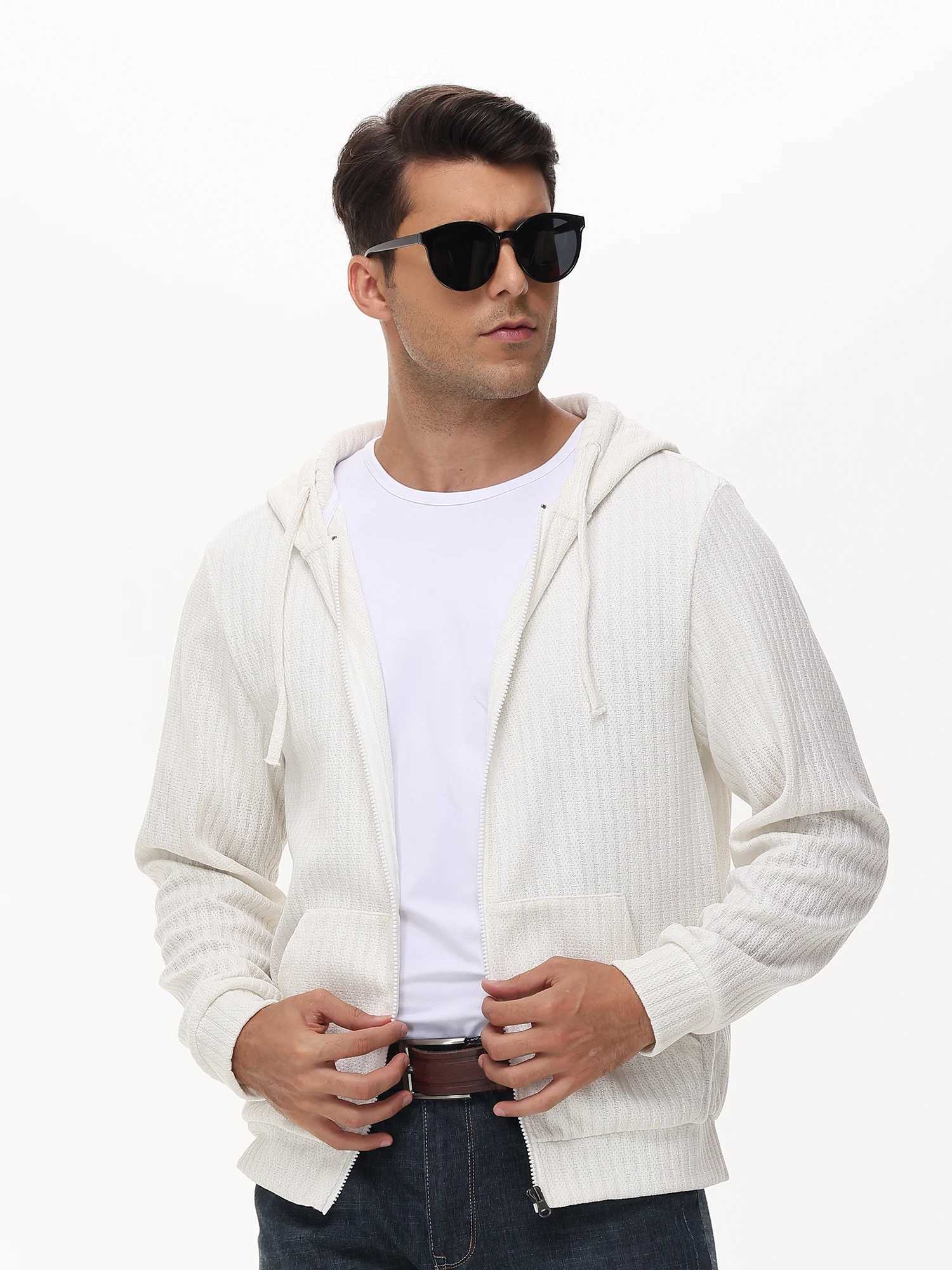High Quality Mens knitted zipper hoodie casual hoodie bagged jogging sports jacket running street jacket T241118