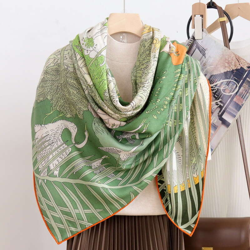 Blue green animal carnival double-sided two tone large square scarutumn and winter warmth, thin silk scarf, high-end shawl for women