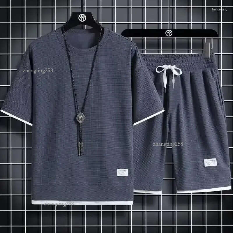 Men's Tracksuits Casual Sport Suit Loose Fit Short Sleeve Shorts 2024 Summer Trendy High Street Fashionable Set