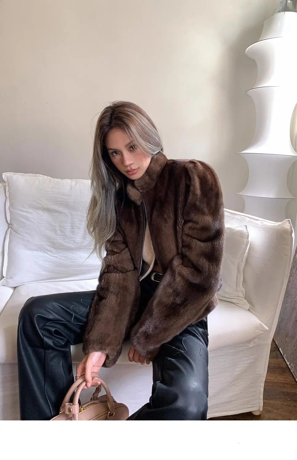 Korea Mink Fur Coat Women Fashion Essential Natural Warm Short Leather Outerwear Winter Jacket 241118