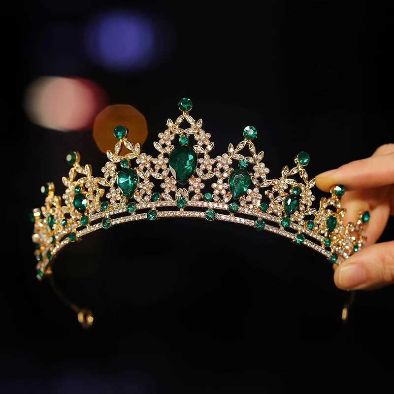 Itacazzo Bridal Headwear Green Ladies Fashion Wedding Princess Rhinestone Classic Tiaras Girls Romantic Birthday Crown W241118