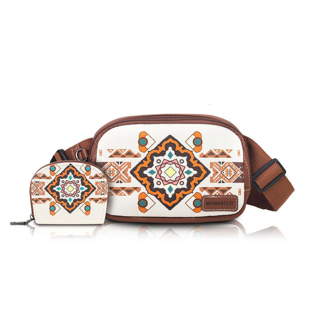 Hot selling two-piece Bohemian ethnic style women's crossbody small card chest bag, waist bag