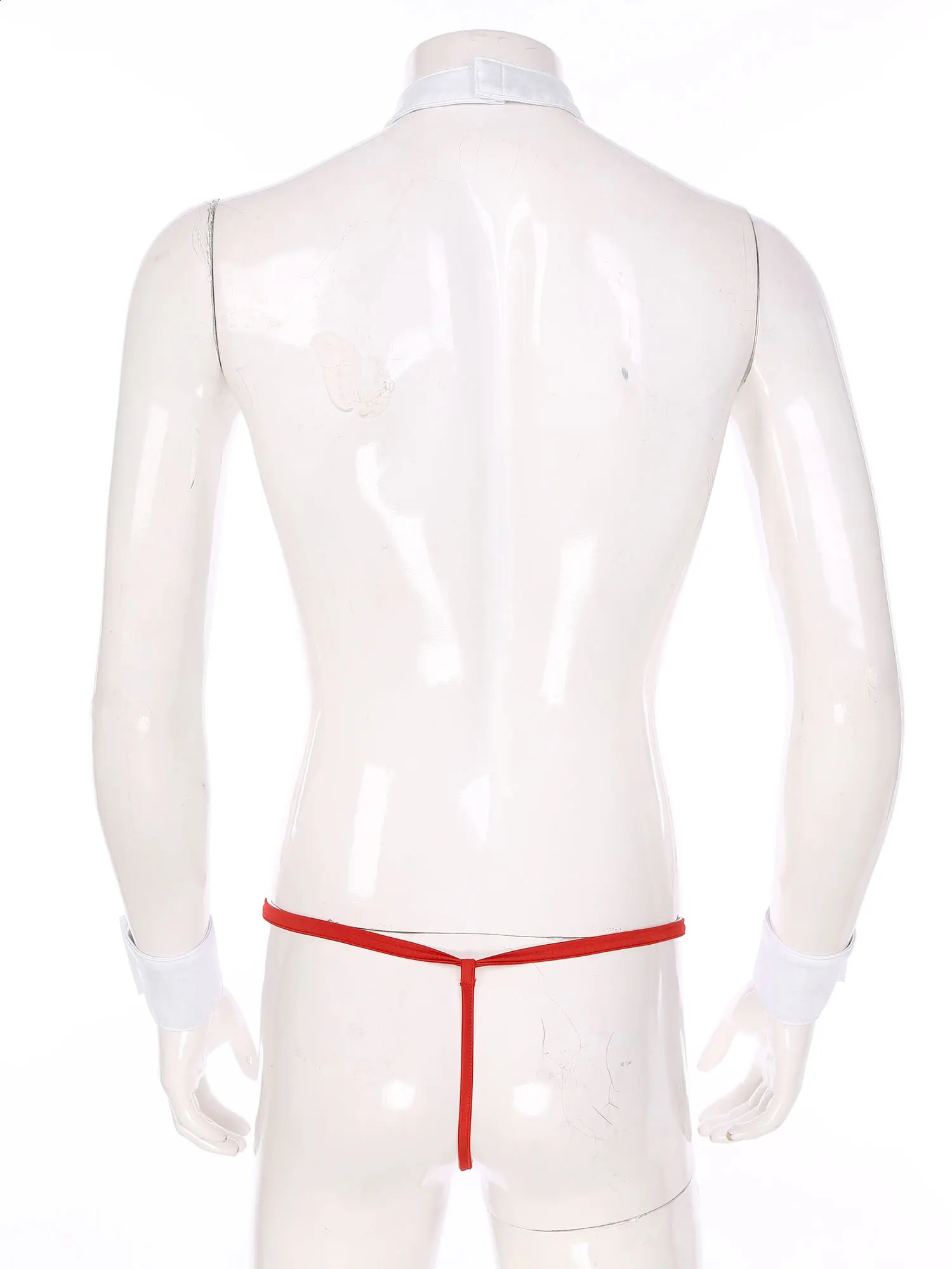 3Pcs Mens Waiter Tuxedo Sexy Cosplay Outfit Lingerie Open Back Tuxedo G-string Thong Underwear with Bow Tie Collar And Bracelets 241118