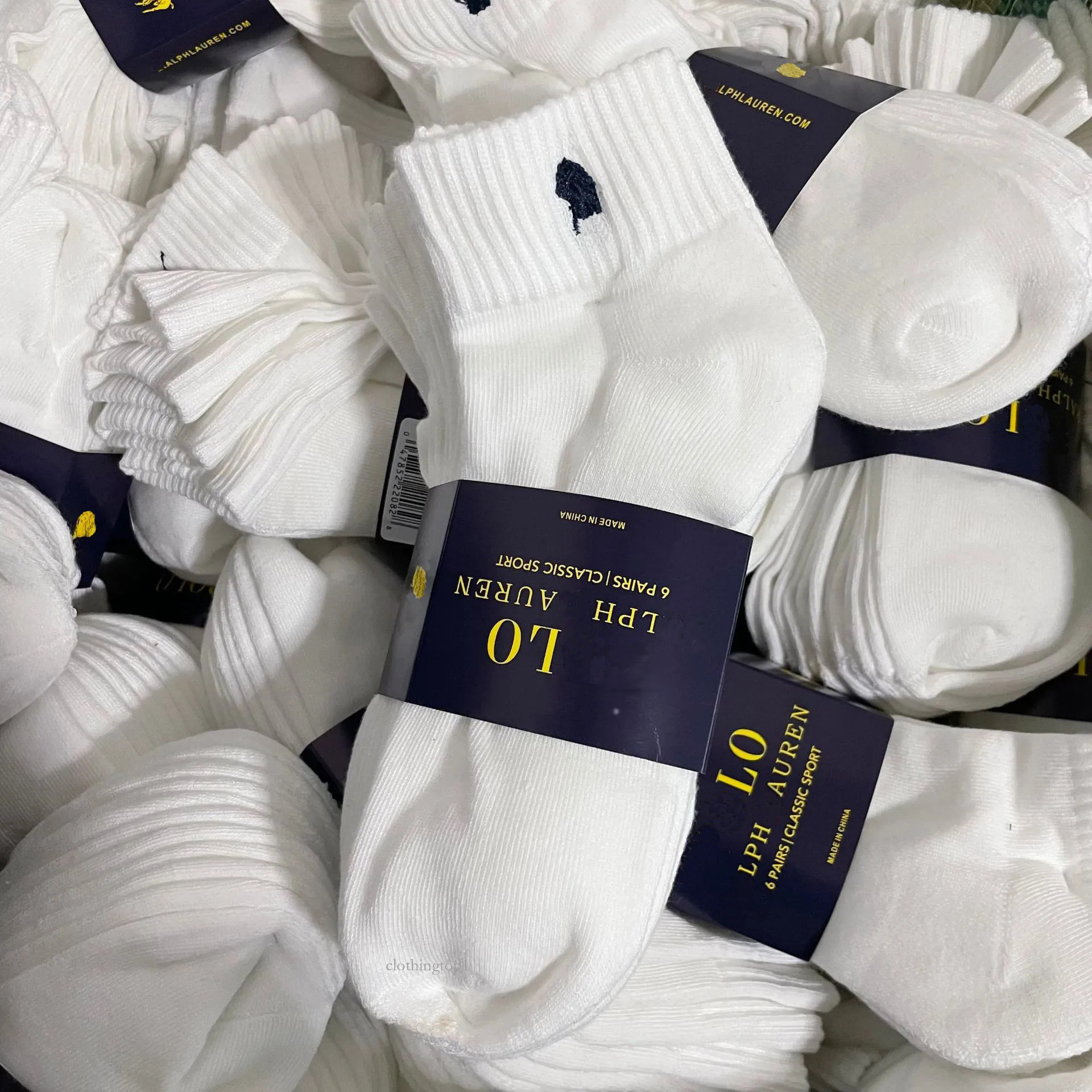 POLO Men's Womens Medium Length Cylinder n Letter Cotton Stocking Sports Casual ly Embroidered Socks 6 Pairs/Lot