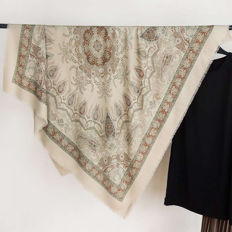 Old Money Style Double sided Printed Women's Autumn and Winter Warm Pattern Silk Wool Large Scarf Big Shawl