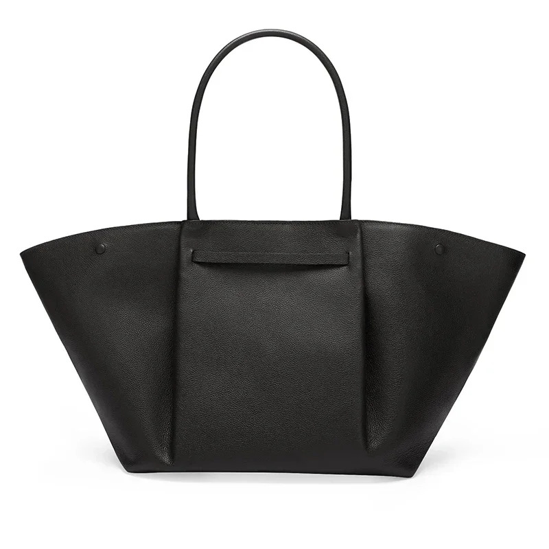 Niche Brand Design Ladies Shoulder Pure Color High-End Leather Large Capacity Shopping Bag Fashion Women's Handbag Genuine Leather