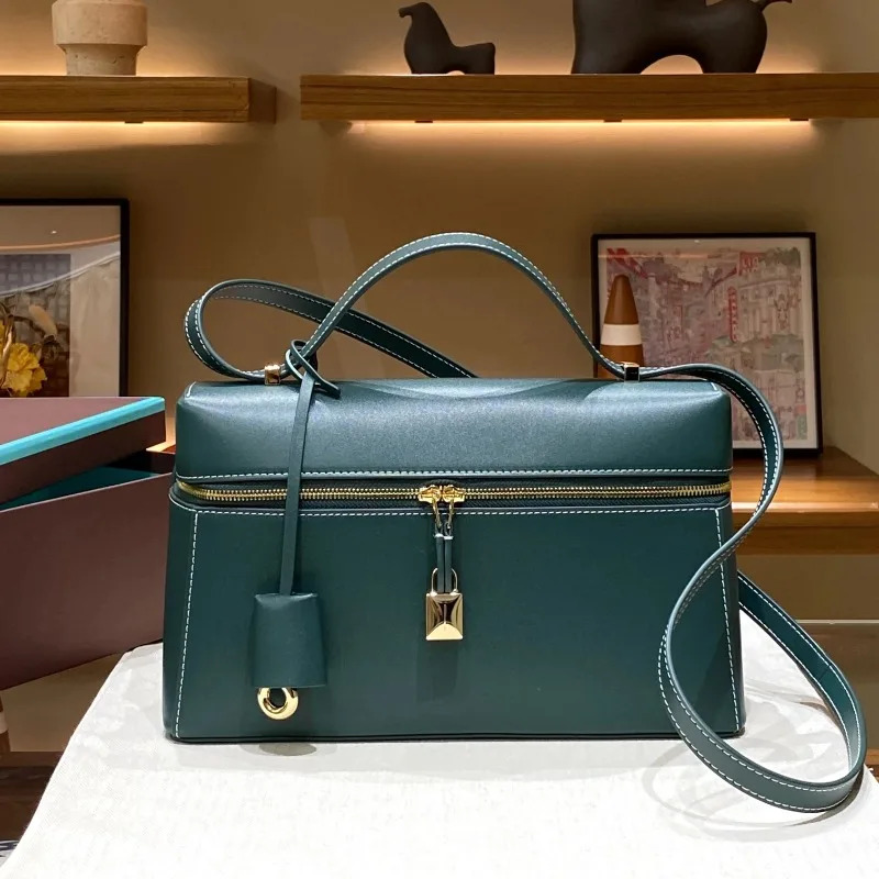 New 27Cm Lunch Box Women's Shoulder Cross Arm Lower Bag, Double-Layer Cowhide Fashionable Crossbody Bag