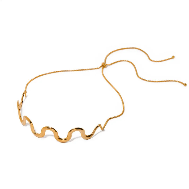 Elegant and personalized high-end 18K gold-plated stainless steel wavy pull-out necklace decoration wholesale 241118
