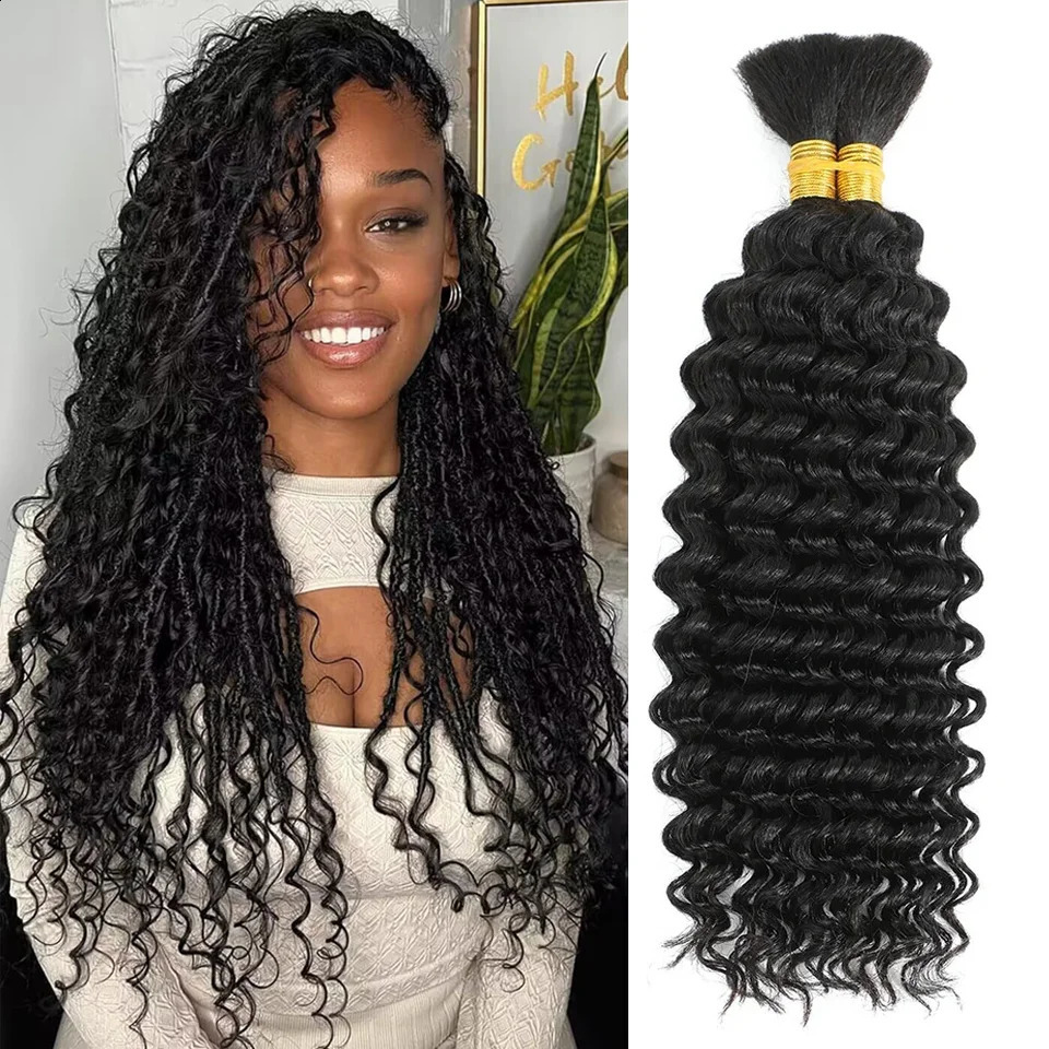 Human Braiding Hair 100g Deep Wave Human Hair Bulk for Braiding No Weft Curly Human Hair Extensions for Boho Braids 241118