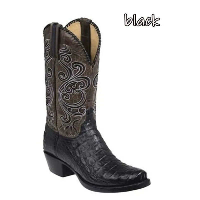 3 Color Fashion Men Women Retro Embroidered Cowboy PU Western Square Toe Boots Plus Size 3448 220720 241119