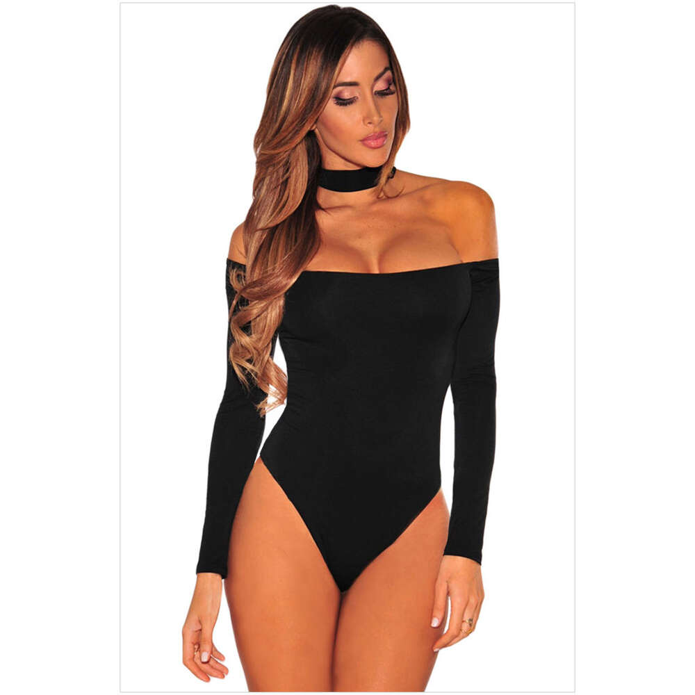 Sexy Hanging Neck Off Shoulder Long Sleeved Fun Slim Fit Bottom Spicy Girl Jumpsuit F41819