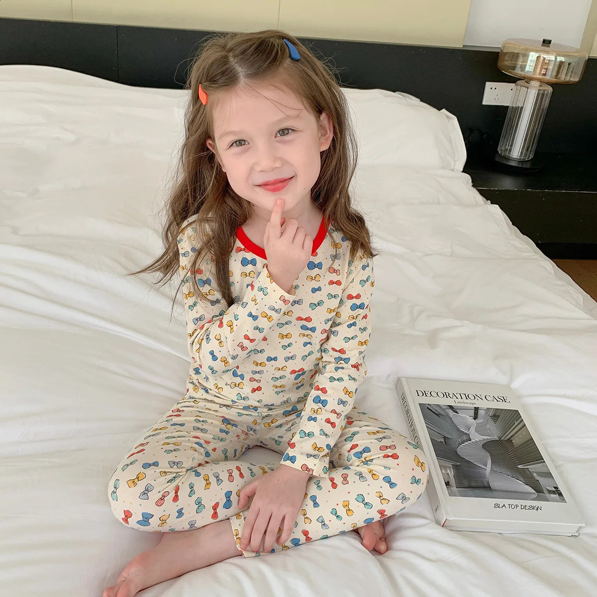 Childrens Pajama Set Cartoon Cherry Childrens Pajama Baby Clothing Velvet Pajama Baby Pajama Korean Girls Casual Clothing 241118