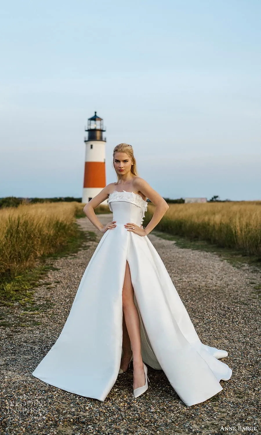 Strapless A Line Wedding Dresses Elegant Satin Boho Gowns Sexy High Split Sweep Train Simple Bride Women Marriage Robes de Mariee YD